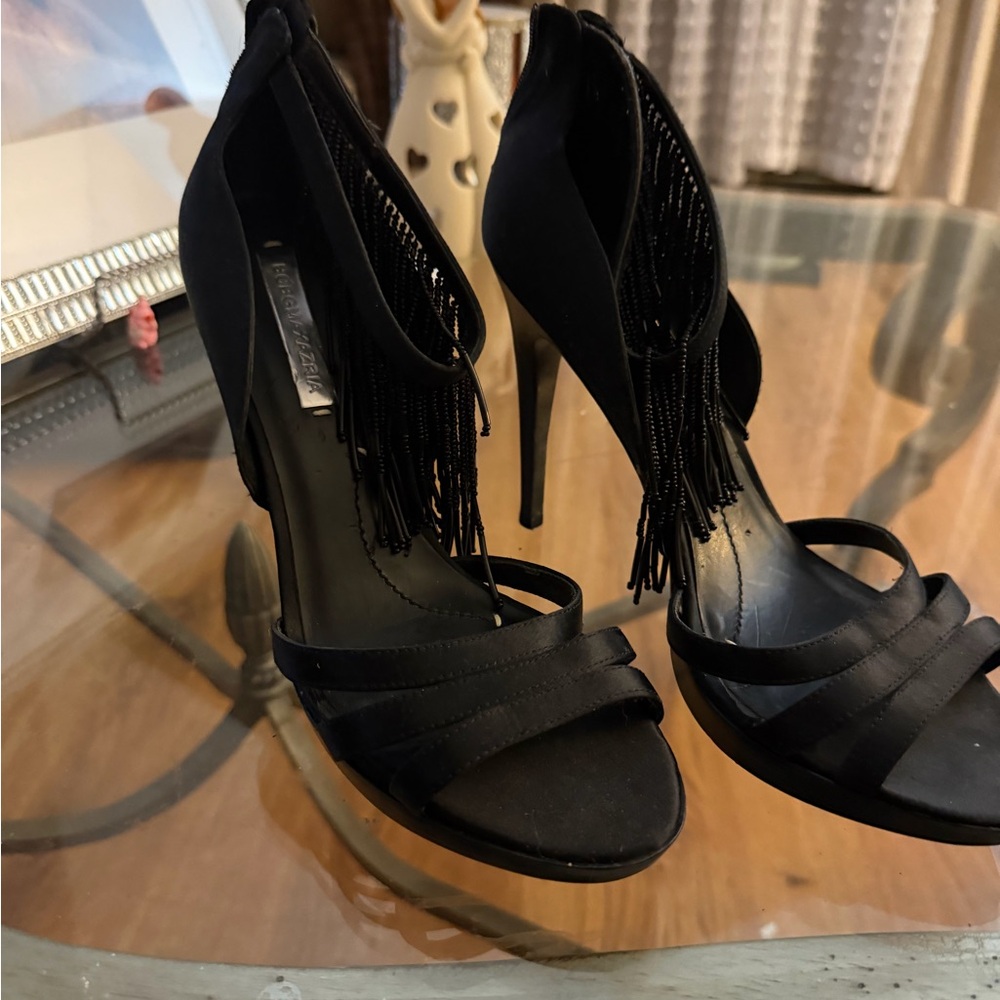 BCBGMaxAzria Black Fringe Heels